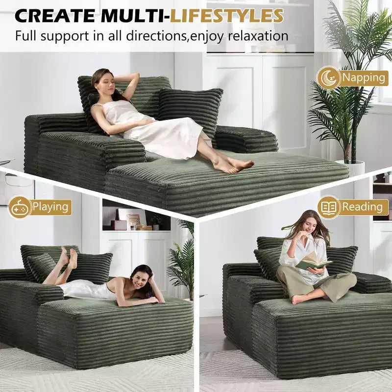 Divano-futon da pavimento oversize in velluto con cuscini – 2 posti, vari colori