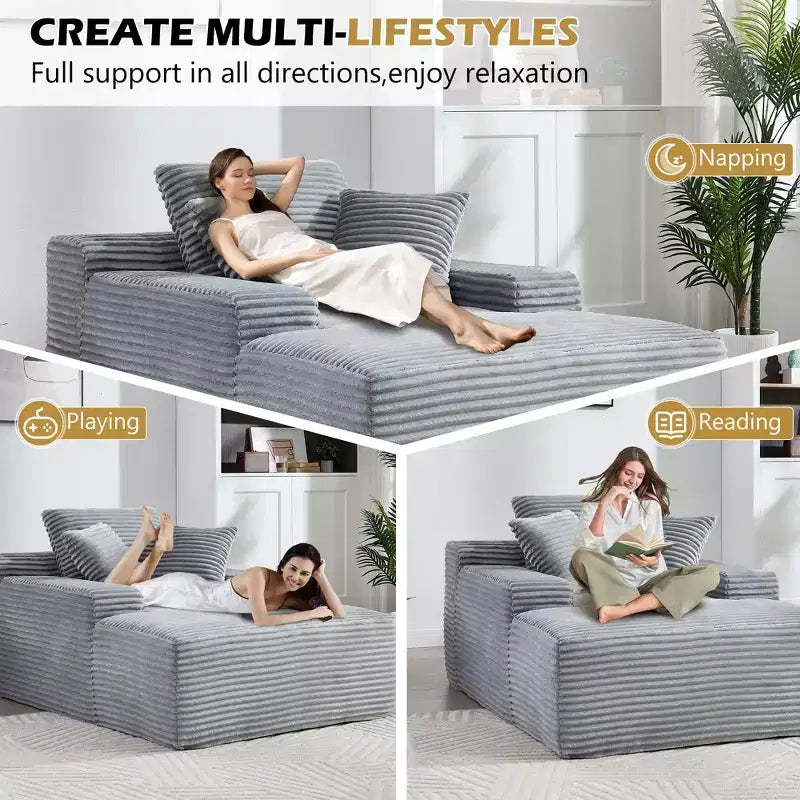 Divano-futon da pavimento oversize in velluto con cuscini – 2 posti, vari colori