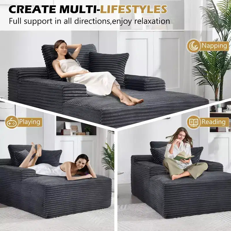 Divano-futon da pavimento oversize in velluto con cuscini – 2 posti, vari colori