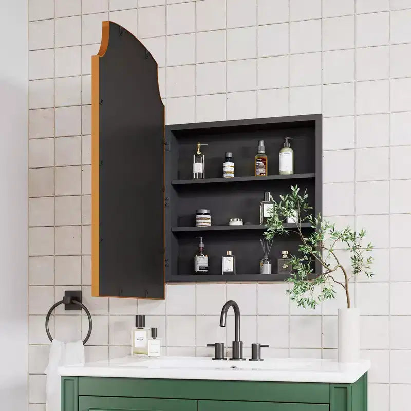 Pensile da bagno in metallo nero ad arco con specchio - Utente singolo