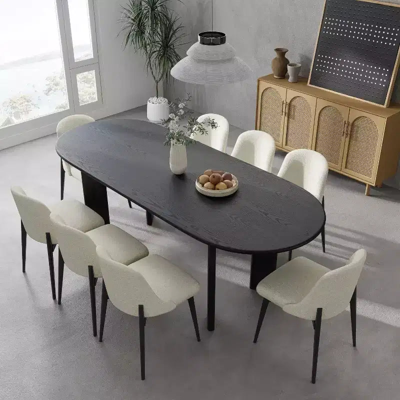 PexFix 79 Curved Oval Dining Table for 6-8 Modern Solid Wood Kitchen Table with Thickened Top & Sturdy Base for Living Room Kitchen Black