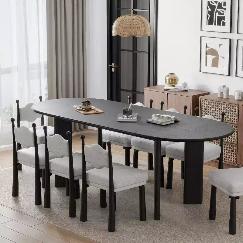 Tavolo da pranzo ovale nero per 6-8 persone, tavolo da cucina in legno massello