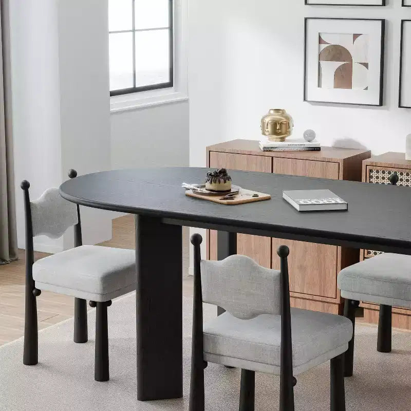 Tavolo da pranzo ovale nero per 6-8 persone, tavolo da cucina in legno massello