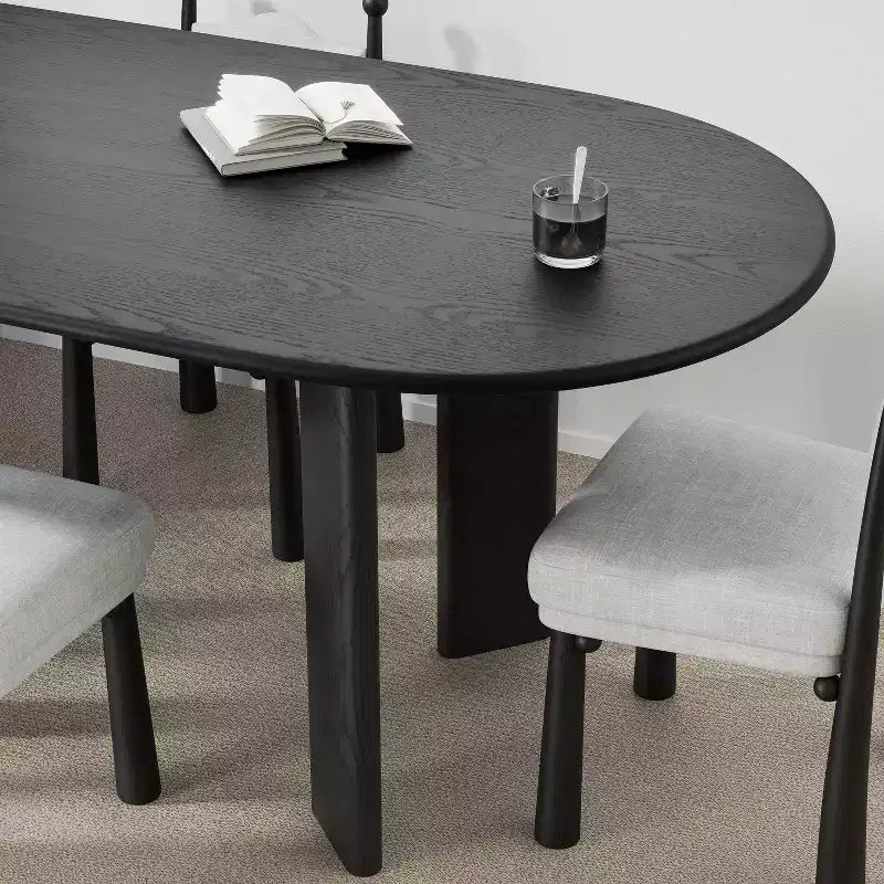 Tavolo da pranzo ovale nero per 6-8 persone, tavolo da cucina in legno massello