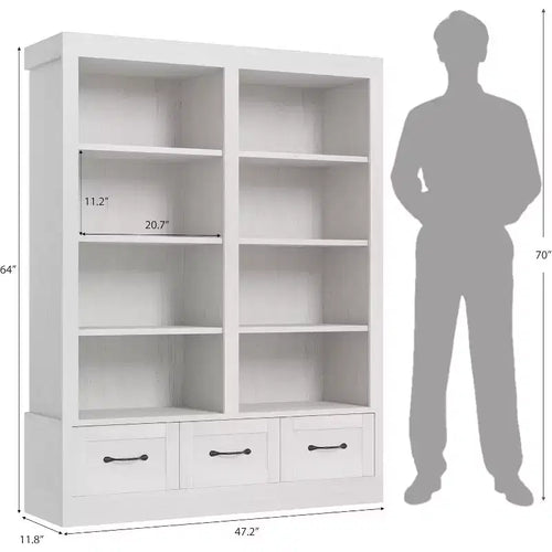 Libreria a 4 ripiani doppia larghezza con 3 cassetti color bianco anticato / avorio chiaro