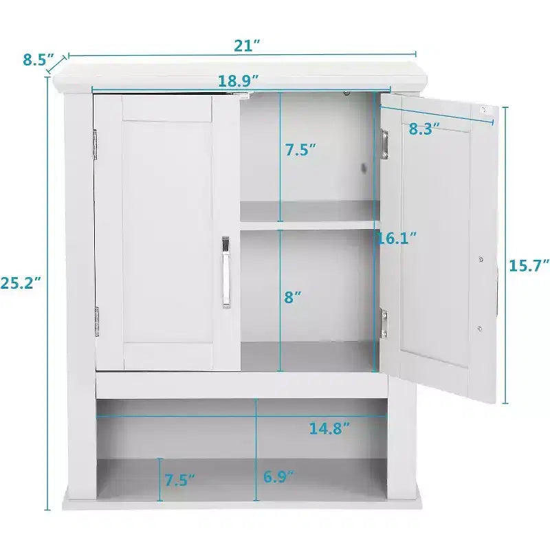 Mobiletto da bagno a parete bianco con 2 ante e ripiano regolabile