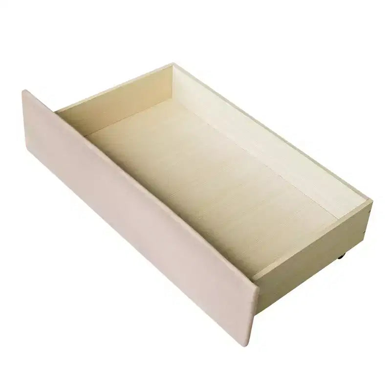 Divano letto matrimoniale a L in velluto beige/grigio con cassetti portaoggetti, 2 posti a sedere