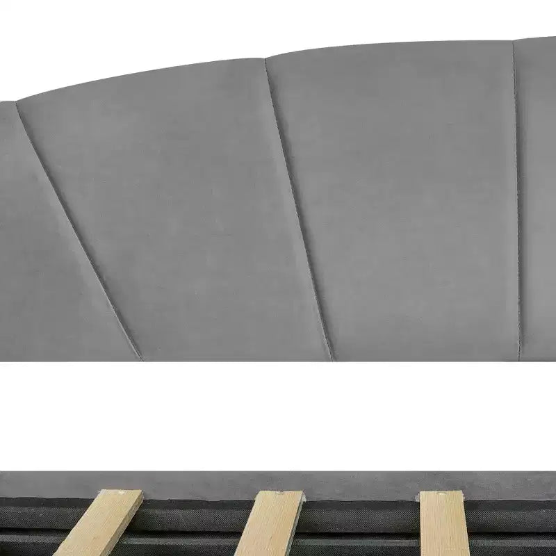 Divano letto matrimoniale a L in velluto beige/grigio con cassetti portaoggetti, 2 posti a sedere