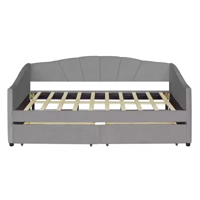 Divano letto matrimoniale a L in velluto beige/grigio con cassetti portaoggetti, 2 posti a sedere