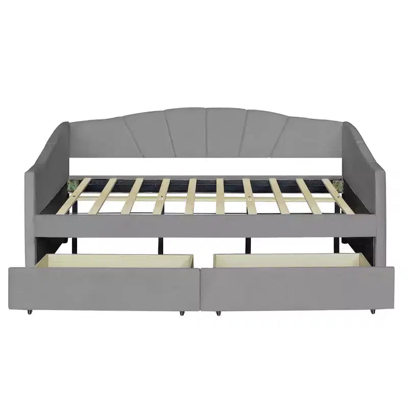 Divano letto matrimoniale a L in velluto beige/grigio con cassetti portaoggetti, 2 posti a sedere