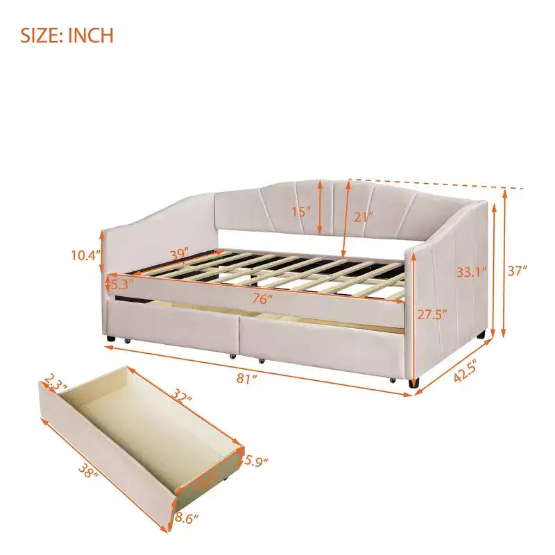 Divano letto matrimoniale a L in velluto beige/grigio con cassetti portaoggetti, 2 posti a sedere