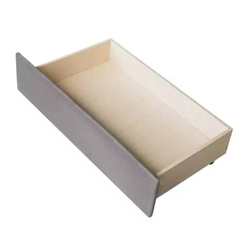 Divano letto matrimoniale a L in velluto beige/grigio con cassetti portaoggetti, 2 posti a sedere