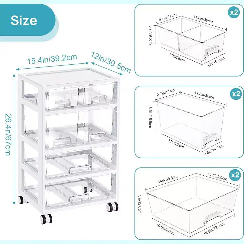 Organizzatore portatile trasparente multistrato con 6 cassetti, 4 ripiani, 1 persona