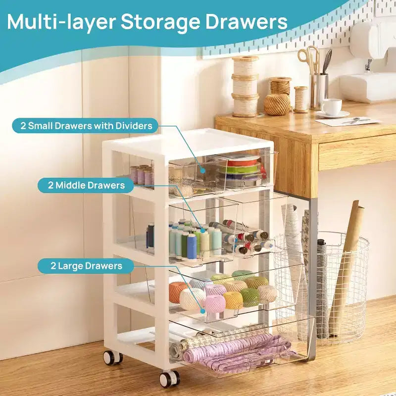 Organizzatore portatile trasparente multistrato con 6 cassetti, 4 ripiani, 1 persona