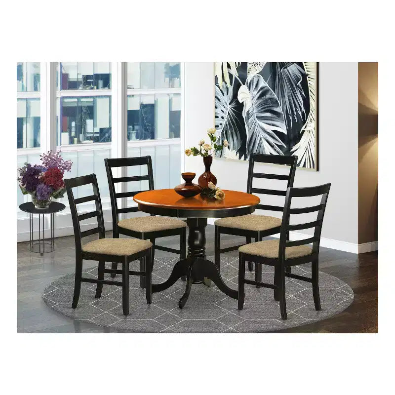 Set da pranzo rotondo nero a 5 pezzi su piedistallo per 4 persone