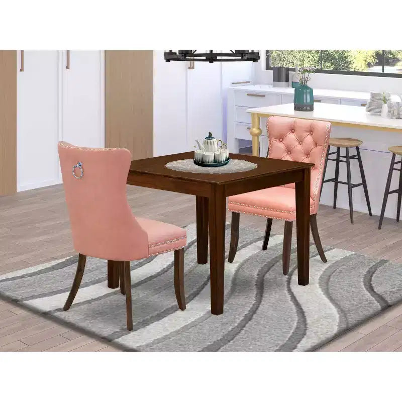 Set da pranzo rettangolare noce marrone da 3 pezzi, 2 posti
