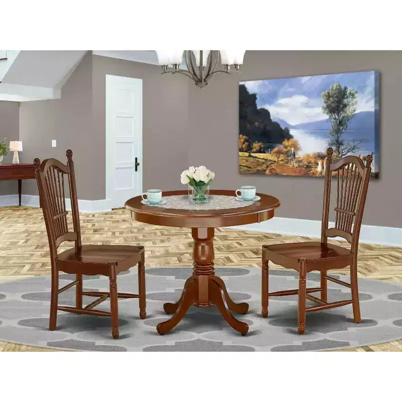 Set da pranzo in legno marrone da 3 pezzi, 2 posti