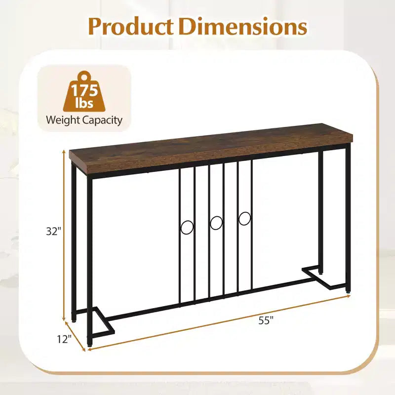 Consolle industriale marrone e nera, 140 cm, pezzo unico