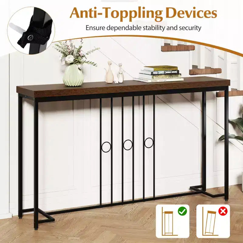 Consolle industriale marrone e nera, 140 cm, pezzo unico