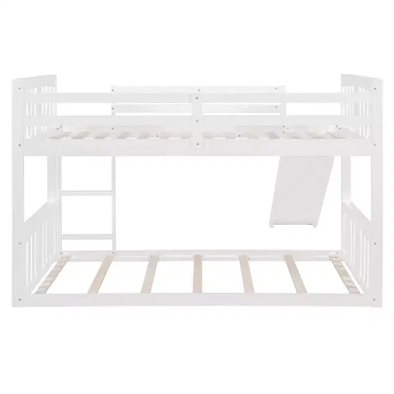 Letto a castello basso in legno grigio/bianco singolo su singolo con scivolo reversibile per 2 bambini