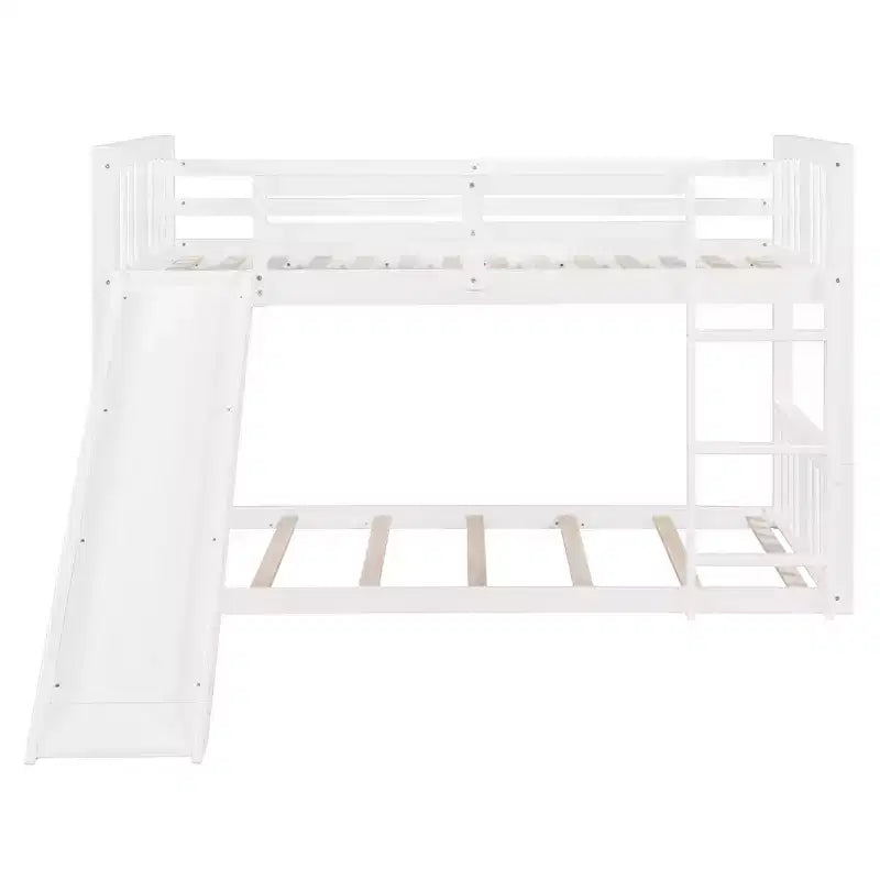 Letto a castello basso in legno grigio/bianco singolo su singolo con scivolo reversibile per 2 bambini