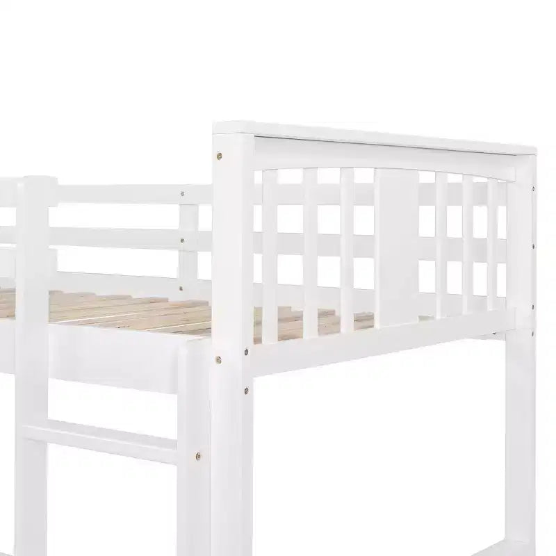 Letto a castello basso in legno grigio/bianco singolo su singolo con scivolo reversibile per 2 bambini