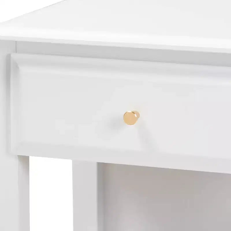 Comodino bianco e oro con 1 cassetto e ripiano aperto — Per 1