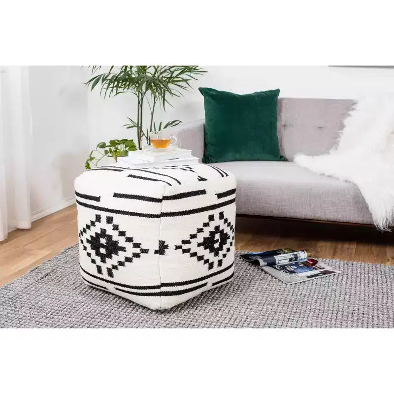 Pouf Geometrico Quadrato Bianco/Nero - 1 Posto