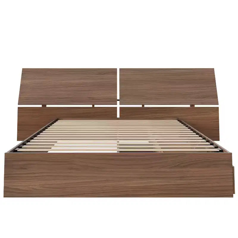 Letto a piattaforma Queen/Full in noce con cassetti contenitore