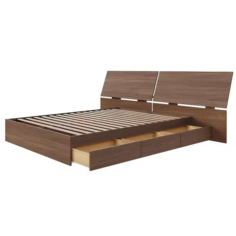 Letto a piattaforma Queen/Full in noce con cassetti contenitore