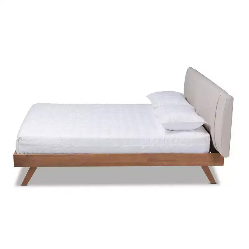 Letto matrimoniale king size con piattaforma, in noce marrone e imbottitura beige, per 2 persone