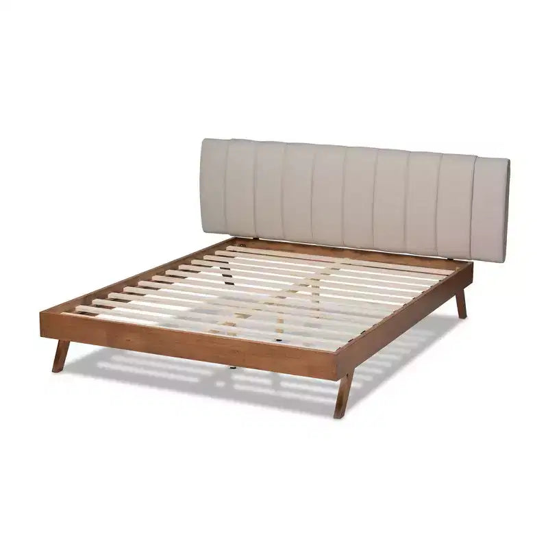 Letto matrimoniale king size con piattaforma, in noce marrone e imbottitura beige, per 2 persone