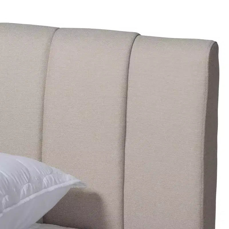 Letto matrimoniale king size con piattaforma, in noce marrone e imbottitura beige, per 2 persone