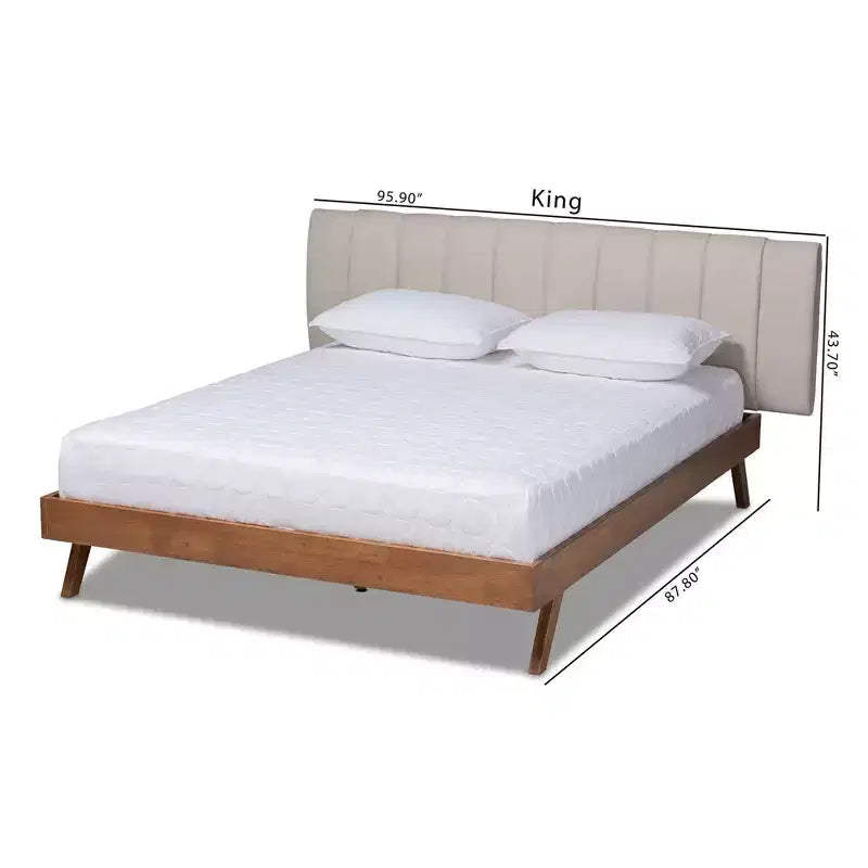 Letto matrimoniale king size con piattaforma, in noce marrone e imbottitura beige, per 2 persone