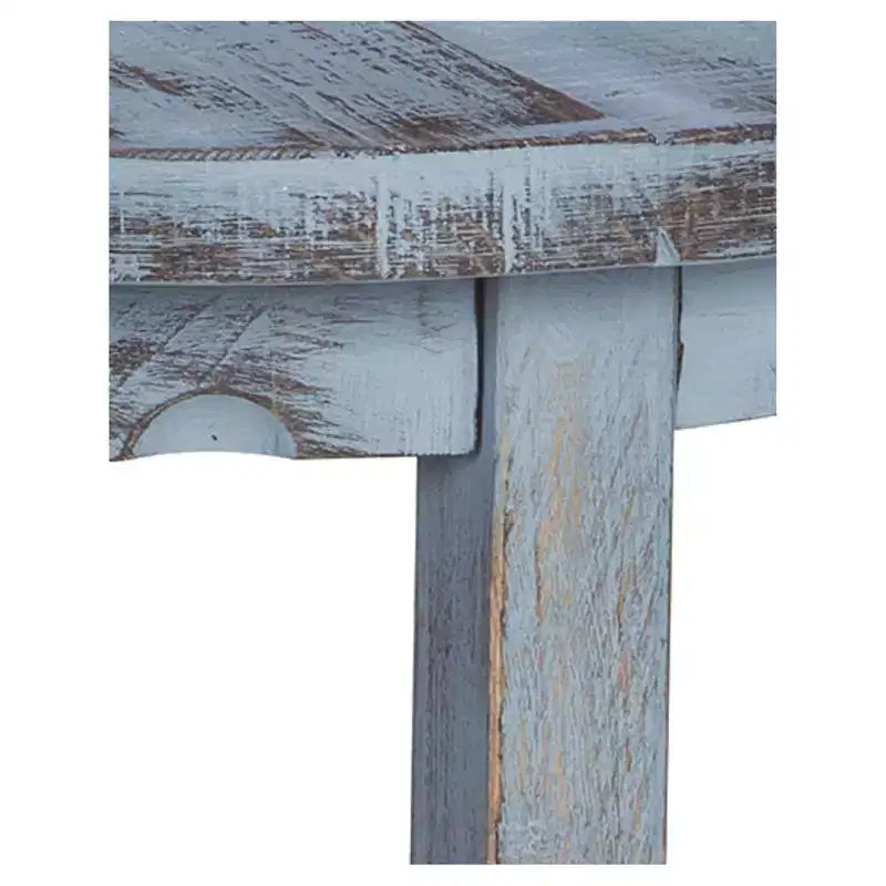 Tavolino rotondo in legno, finitura anticata, blu/bianco, 1 persona