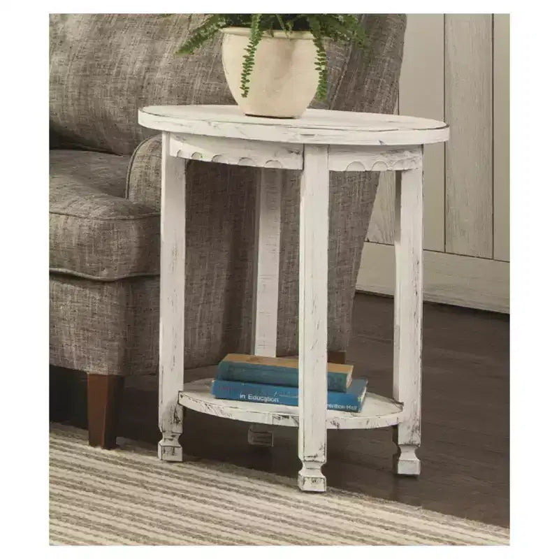 Tavolino rotondo in legno, finitura anticata, blu/bianco, 1 persona