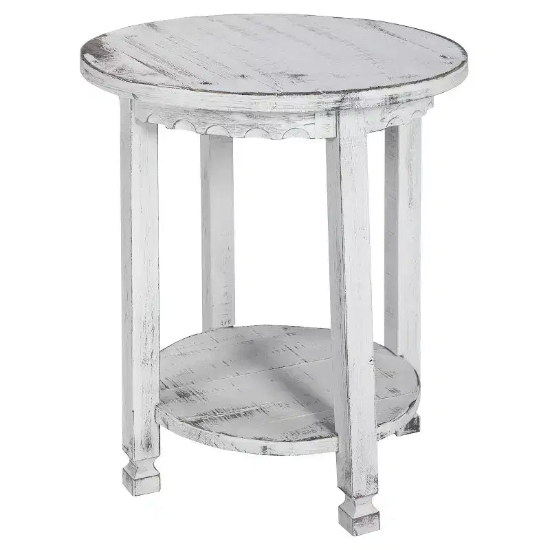 Tavolino rotondo in legno, finitura anticata, blu/bianco, 1 persona
