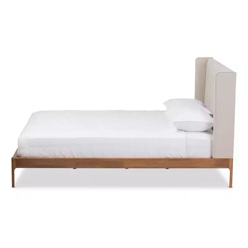 Letto a piattaforma trapuntato Beige Wingback – Moderno di metà secolo, Matrimoniale/King, 1-2 persone
