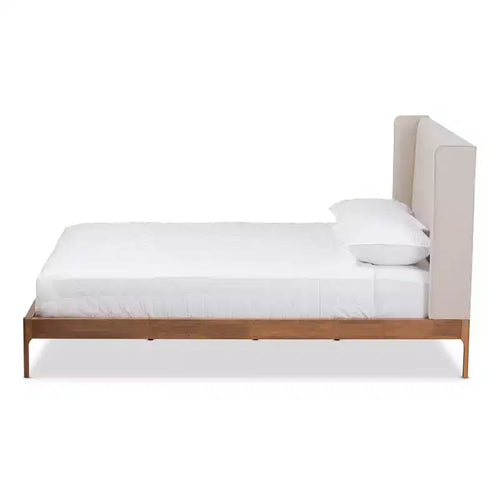 Letto a piattaforma trapuntato Beige Wingback – Moderno di metà secolo, Matrimoniale/King, 1-2 persone