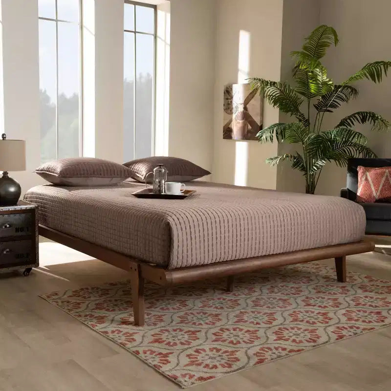 Struttura Letto a Piattaforma in Noce Mid-Century – Finitura Naturale, Per 1 Persona (Una piazza e mezza/Matrimoniale/King)