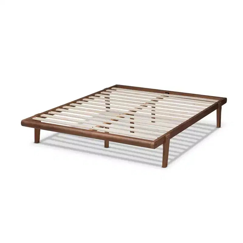 Struttura Letto a Piattaforma in Noce Mid-Century – Finitura Naturale, Per 1 Persona (Una piazza e mezza/Matrimoniale/King)