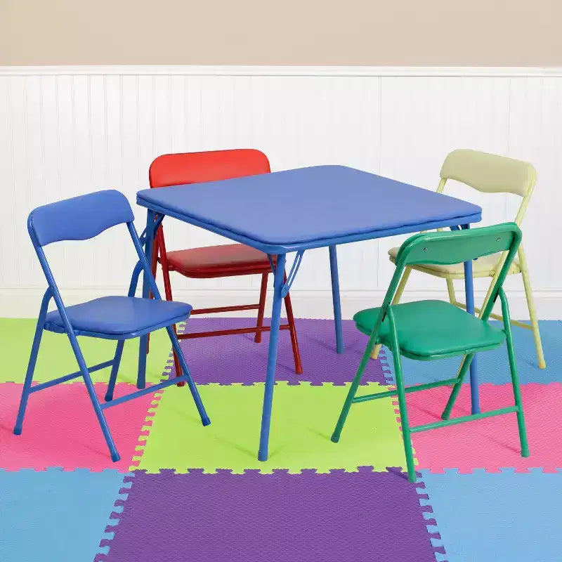 Tavolo pieghevole per bambini con 4 sedie – Nero / Blu / Grigio / Blu navy / Stampato / Marrone chiaro / Bianco