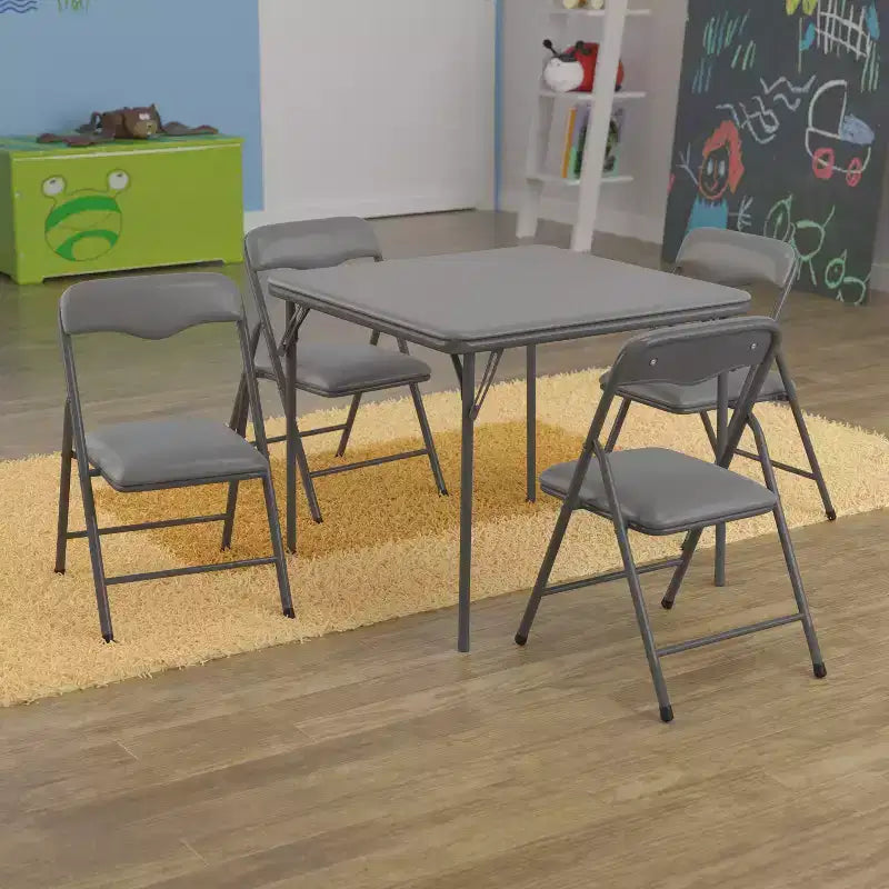 Tavolo pieghevole per bambini con 4 sedie – Nero / Blu / Grigio / Blu navy / Stampato / Marrone chiaro / Bianco
