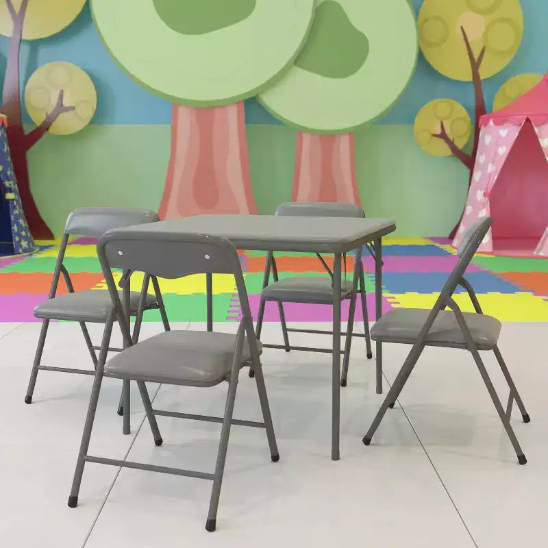 Tavolo pieghevole per bambini con 4 sedie – Nero / Blu / Grigio / Blu navy / Stampato / Marrone chiaro / Bianco