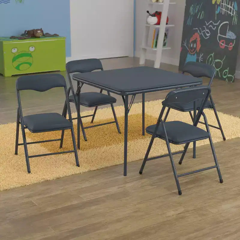 Tavolo pieghevole per bambini con 4 sedie – Nero / Blu / Grigio / Blu navy / Stampato / Marrone chiaro / Bianco