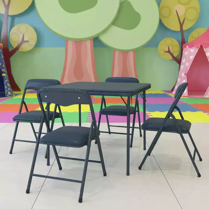 Tavolo pieghevole per bambini con 4 sedie – Nero / Blu / Grigio / Blu navy / Stampato / Marrone chiaro / Bianco