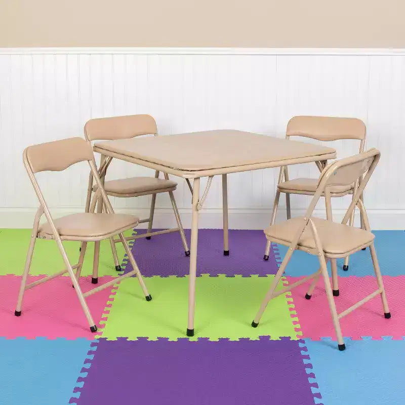 Tavolo pieghevole per bambini con 4 sedie – Nero / Blu / Grigio / Blu navy / Stampato / Marrone chiaro / Bianco