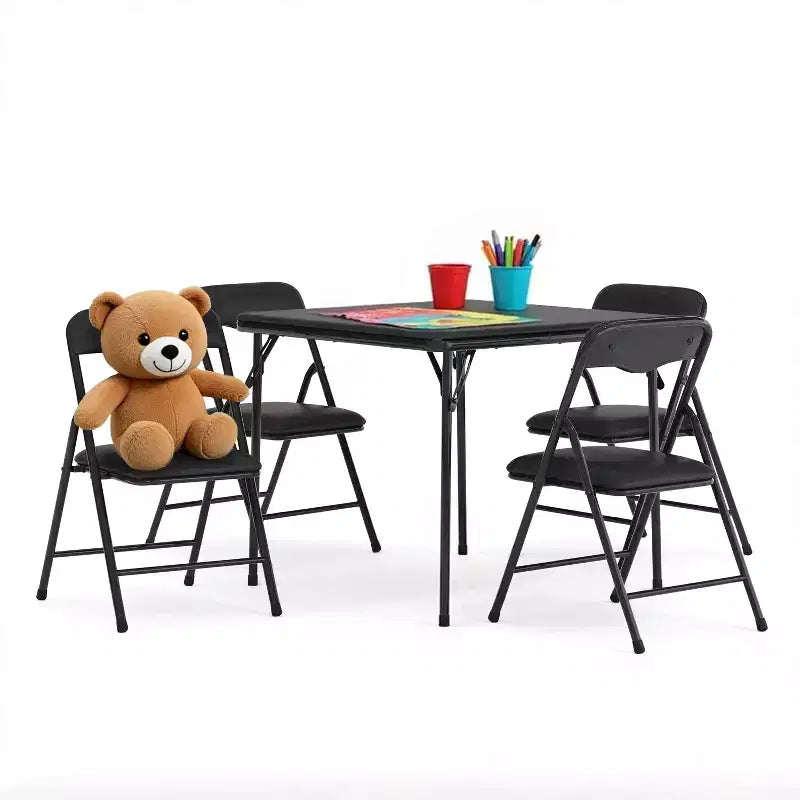 Tavolo pieghevole per bambini con 4 sedie – Nero / Blu / Grigio / Blu navy / Stampato / Marrone chiaro / Bianco