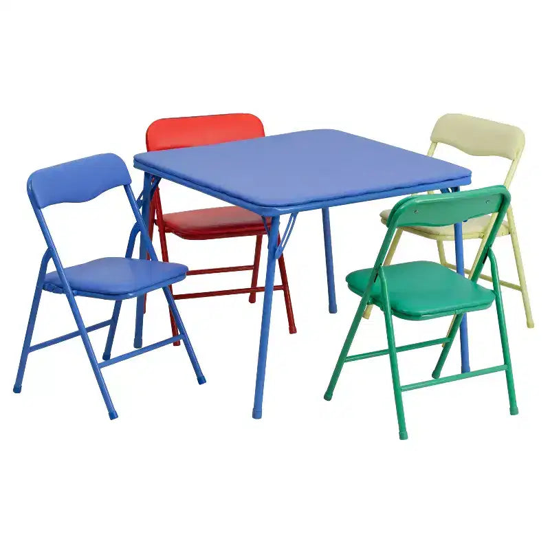 Tavolo pieghevole per bambini con 4 sedie – Nero / Blu / Grigio / Blu navy / Stampato / Marrone chiaro / Bianco