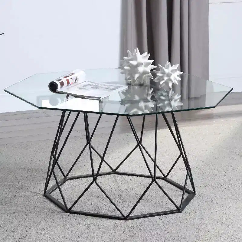 Tavolino da Caffè Ottagonale in Vetro Bianco e Nero – 1 Pezzo